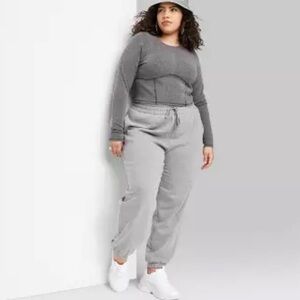 NWT Wild Fable 1X Gray Joggers Sweatpant Terry Stone Washed High Rise Loungewear